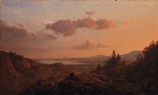 Frederic Church painting showing the view from Olana, looking southwest toward the Hudson and Catskills beyond.